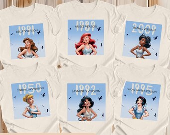 Disney Princesses Shirts, Princess Belle, Princess Cindirella, Princess Tiana, Princess Ariel, Princess Snow White, Princess Jasmine Shirt.