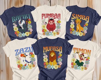 Disney Lion King Floral Shirts, Disney Family Trip Shirt, Lion King Character Shirt, Birthday Gift Shirt, Personalized Animal Kingdom Shirt.
