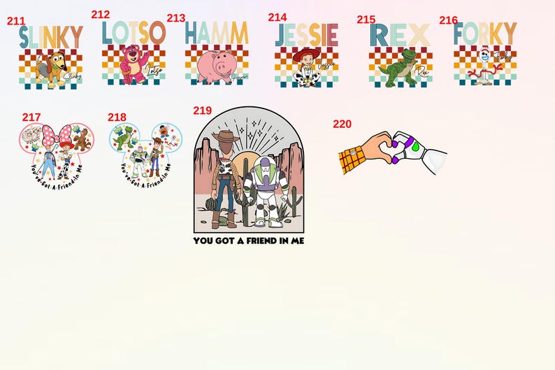 May include: A set of 10 colourful Toy Story character themed iron-on patches. The patches feature characters such as Slinky, Lotso, Hamm, Jessie, Rex, and Forky. The patches are ideal for adding a touch of Disney magic to clothing, bags, or other accessories.