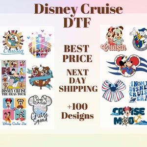 May include: A collage of colorful Disney Cruise designs featuring Mickey Mouse, Minnie Mouse, Donald Duck, Goofy, and other Disney characters. The designs include phrases like "Cruisin'" and "Disney Cruise the Eras Tour".