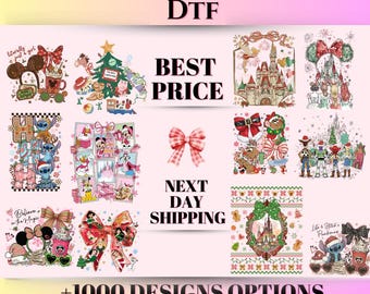 May include: A collection of Disney-themed Christmas DTF transfer designs featuring various characters like Stitch, Mickey, and Minnie Mouse, alongside holiday motifs, castles, and bows. The text reads 2026 DISNEY CHRISTMAS DTF.