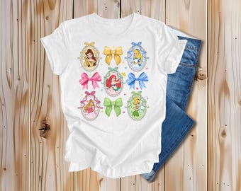 Disney Princess Coquette Bows Shirt, Disney Bow Shirt, Princess Belle Alice Bow Shirt, Girls Trip Tinkerbell Bow Tee, Disney Princess Shirt.