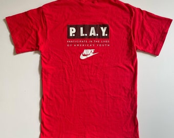 Vintage 80s/90s Nike P.L.A.Y. Etiqueta gris de puntada única