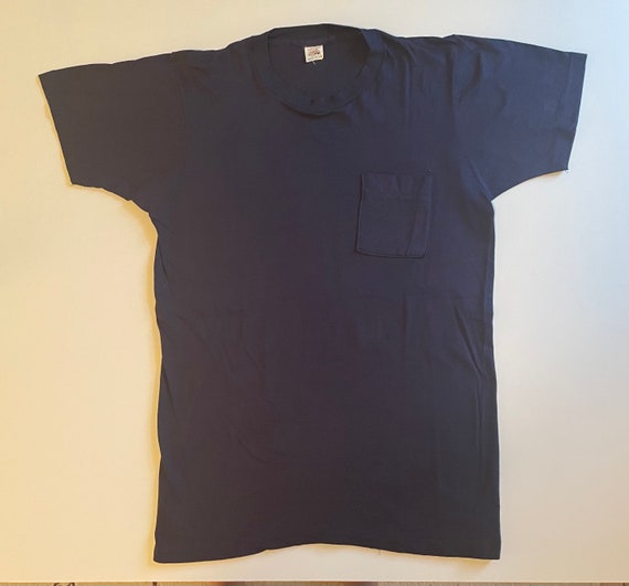 Vintage 70s 80s Blank Blue Pocket Tee 