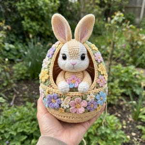 Vårkaninkorg Amigurumi Virkmönster PDF Påskdekorationer
