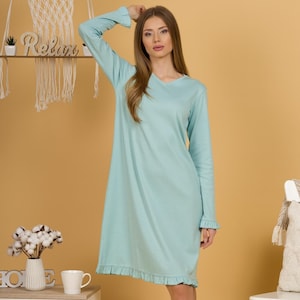 Organic Cotton Long Sleeve Nightgown, Women Sleepwear, Nightdress, Soft Cotton Nightie, Women Pajamas - Eco-Friendly & Sustainable Clothing