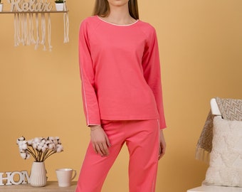 Conjunto de pijama de algodón orgánico: ropa de estar por casa de manga larga con estampado de Pascua en contraste