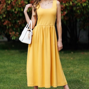 100% Organic Cotton Midi Dress with Flared Skirt & Pockets, Swing Dress, Sleeveless Flattering Dress - Eco-Friendly Clothing