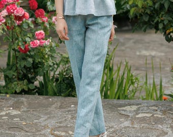 Leinen Spitzhose | Sommerhose mit Taschen | Lässige Hose | Elegante Freizeithose