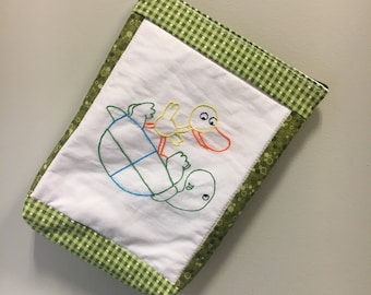 Embroidered Turtle & Duck Zipper Pouch