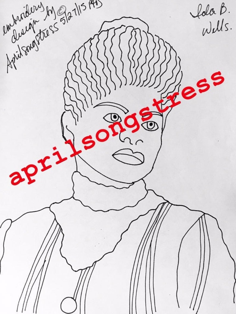 Ida B. Wells, Suffragist Embroidery Pattern & Coloring Page image 1