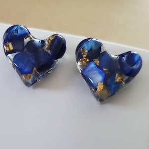 Boho Chic Resin Heart Earrings with Natural Stone Accents - Hypoallergenic Studs