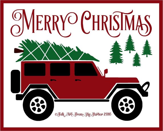 Merry Christmas 4 Door Jeep Stencil Reusable Free Shipping