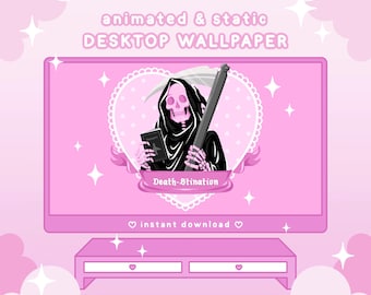Pink Halloween Sensenmann Wallpaper: Animierter Spooky Schreibtisch (Digitaler Download)