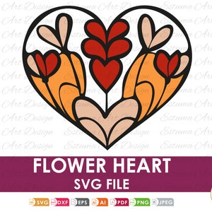 FLOWER HEART SVG, Floral Heart Svg, Heart Flower Svg Design, Flower Svg, Love Svg, Heart of flowers in love, Flower, Svg Files For Cricut.