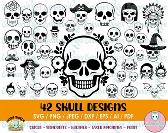 Skull Vector Art, Halloween Designs, Cut Files (Digital Download)
