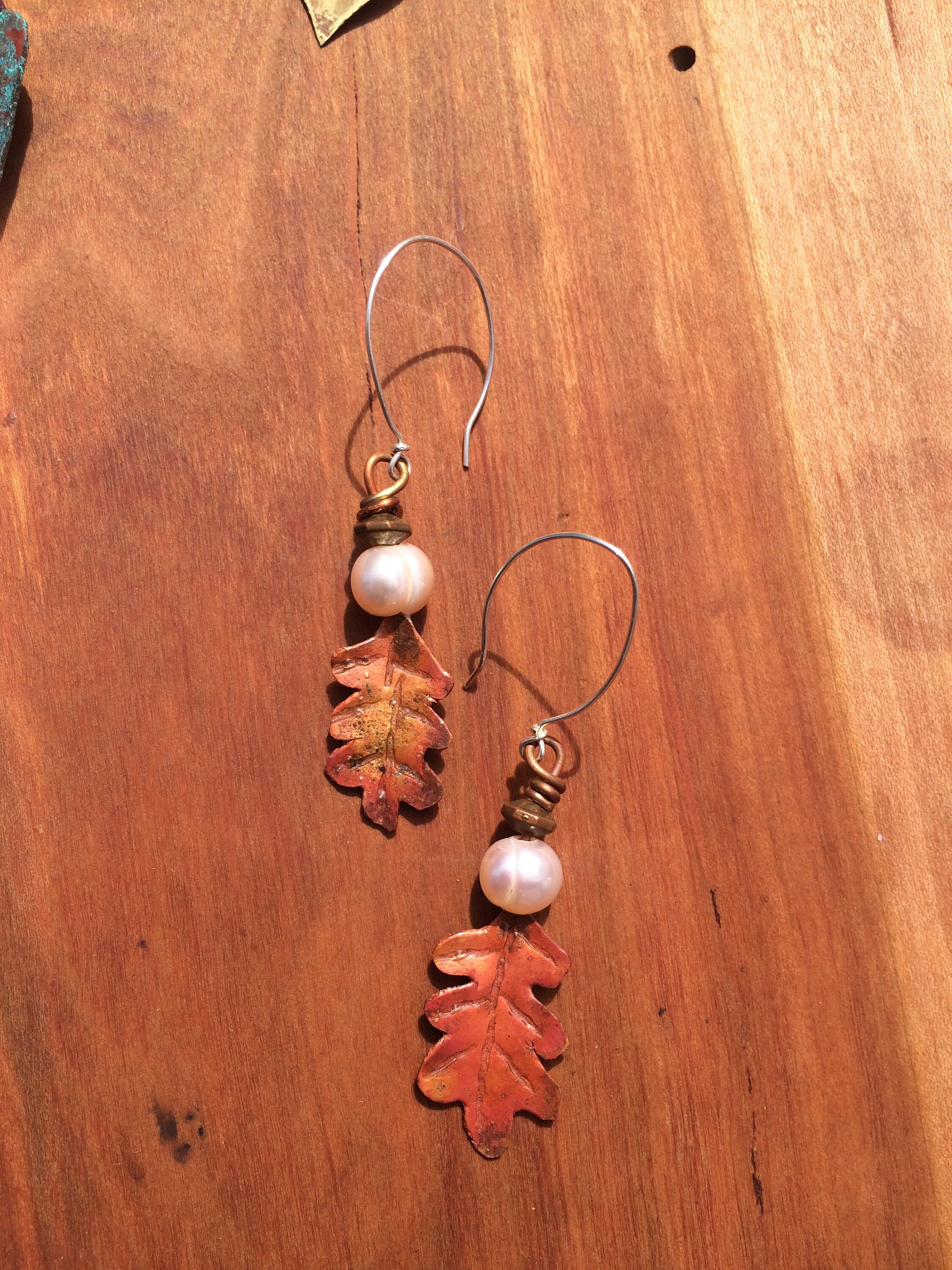 Small copper oak leaf earrings Etsy