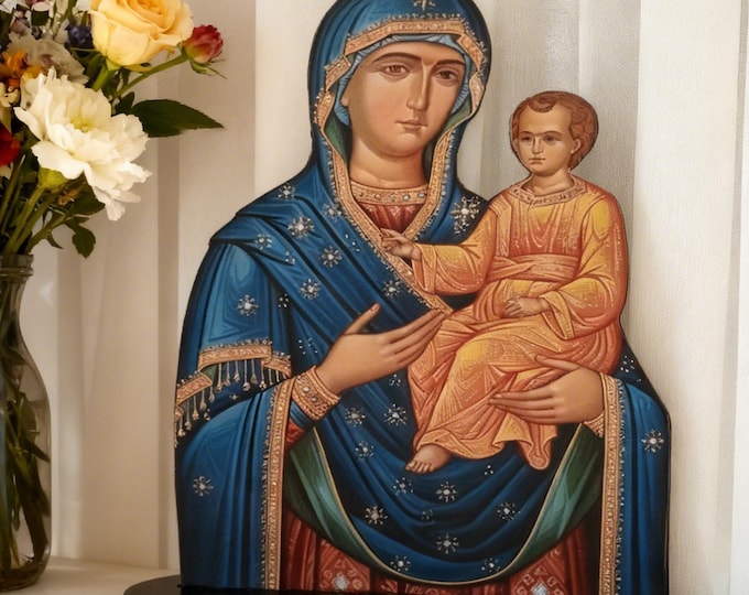 Virgin Mary and Child Wooden Icon with Stand
