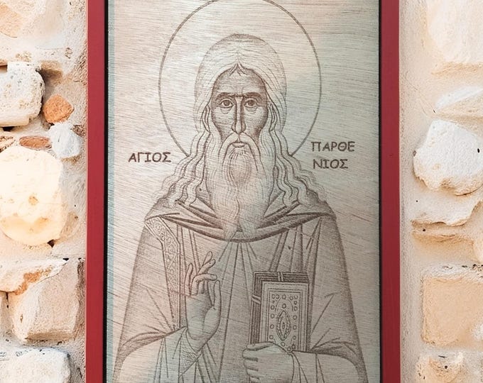 Handmade Pyrography of Saint Parthenios