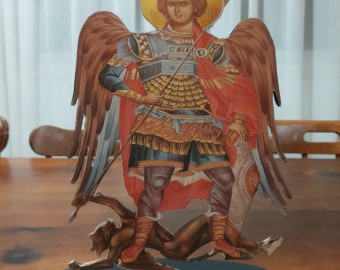 Archangel Michael Wooden Icon, Laser Cut Orthodox Gift