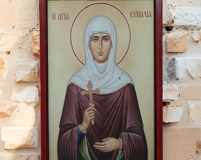 Handmade Wooden Icon of Saint Euthalia,Orthodox Christian Religious Gift on Wood