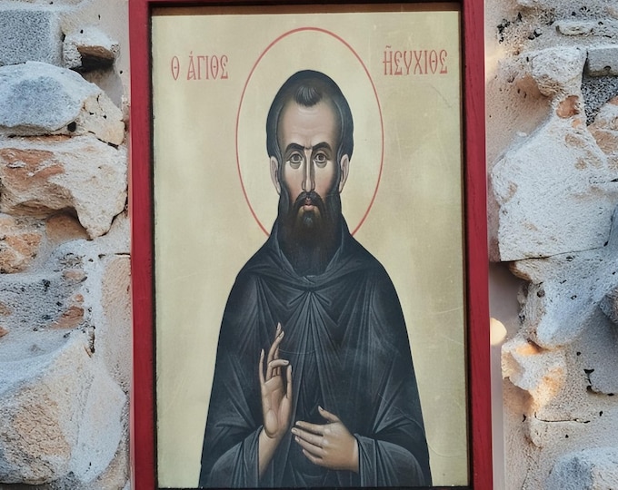 Handmade wooden icon of Saint Hesychios,orthodox christian icon