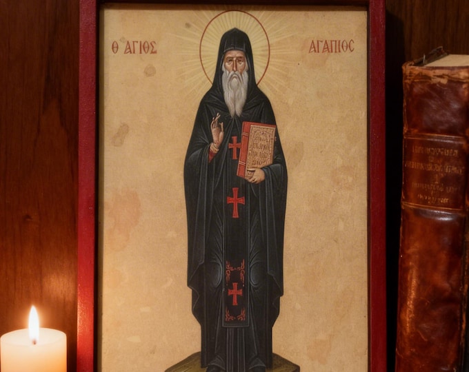 Saint Agapios Greek Orthodox Icon,Byzantine art