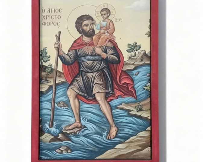 Saint Christopher wooden icon,patron saint of travelers & drivers