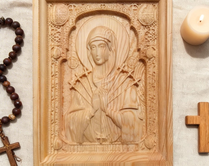 Virgin Mary of the Seven Swords,wood carved icon