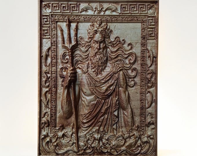 Poseidon wooden relief carving