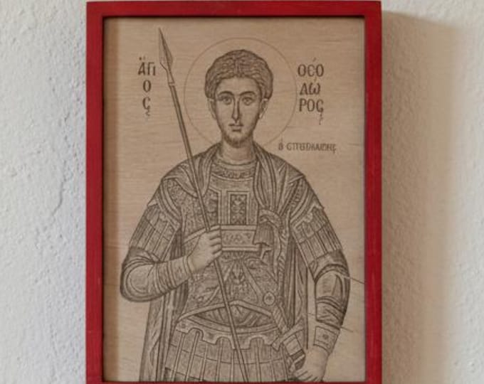 Saint Theodore Wooden Icon Pyrography