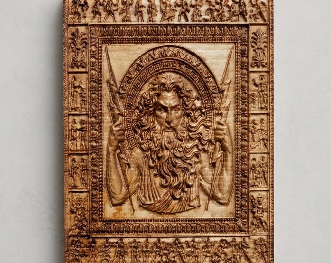Zeus wood carving, wall art