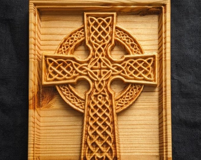 Hand carved Celtic Cross wood plaque