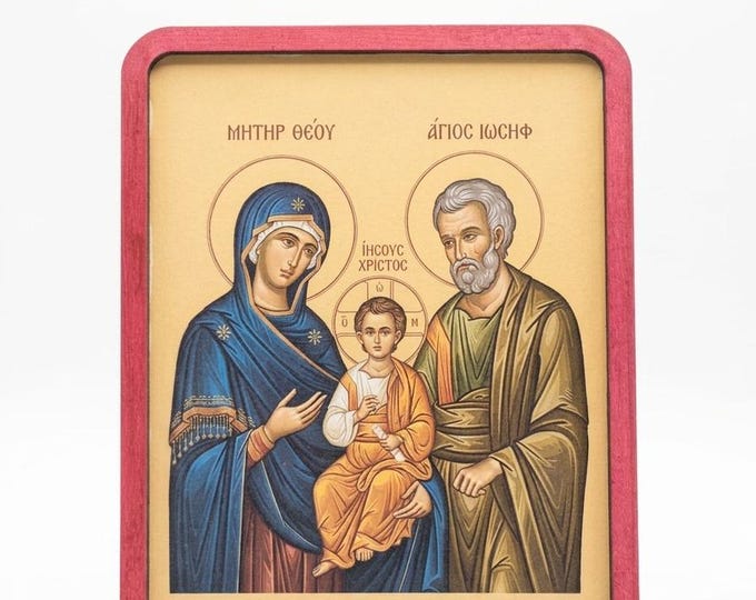Handmade Holy Family wooden icon