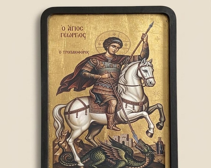 Saint George Wooden Icon | Handmade Orthodox Wall Art | Byzantine Christian Decor