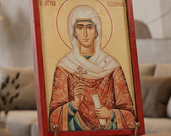 Saint Eudokia Wooden Icon,Handmade Orthodox Religious Gift