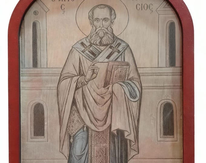 Saint Athanasius handmade wooden icon