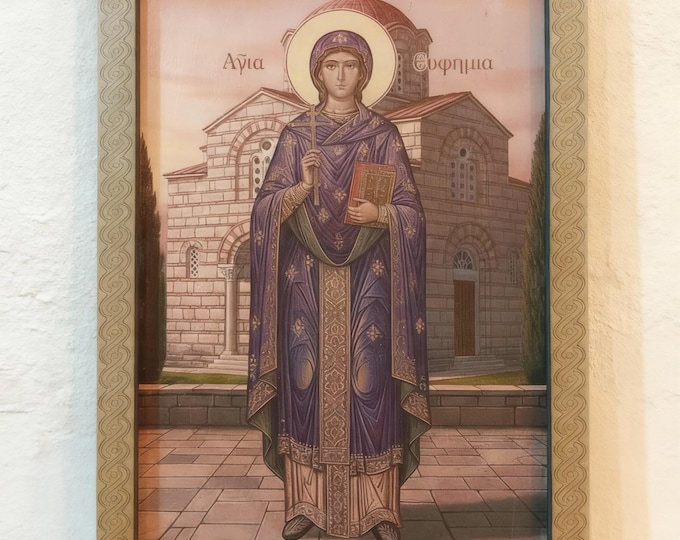 Saint Euphemia Wooden Icon.Handmade Orthodox Christian Wall Art