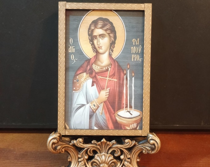 Handmade Wooden Icon.Saint Phanourios.