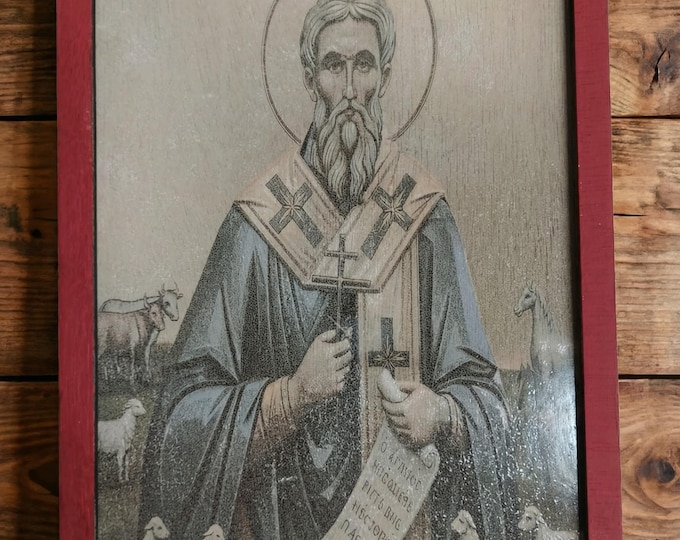 Handmade wooden icon of Saint Modestos