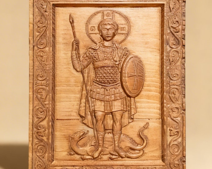 Saint Demetrios wood carved icon,relief carving