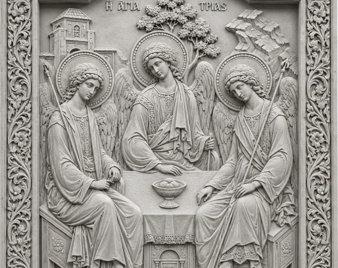 Holy Trinity Icon Relief STL | Byzantine Wood Carving, 3D Printing (Digital Download)