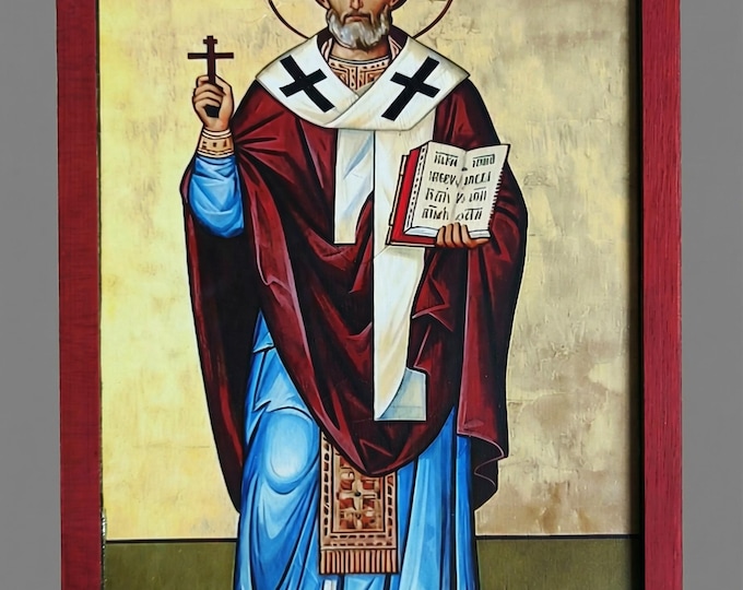 Saint Ambrose Handmade Wooden Icon