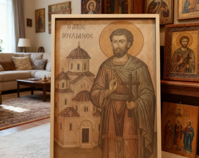 Saint Julian Wooden Icon. Orthodox Christian Art Gift