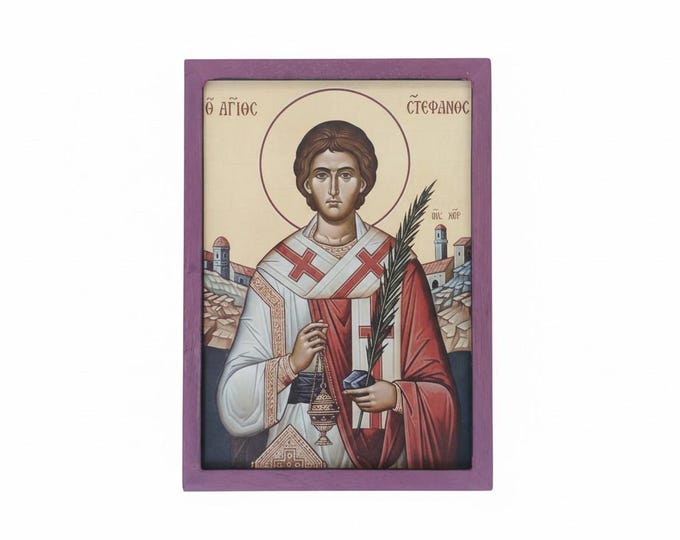 Handmade Wooden Icon of Saint Stephen