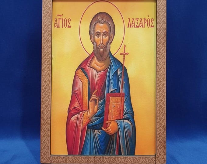handcrafted wooden icon of Saint Lazarus