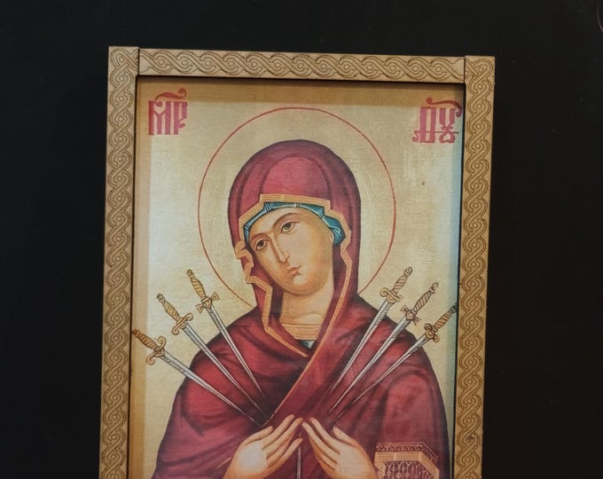 Handmade Wooden Orthodox Icon,Virgin Mary of Sorrows