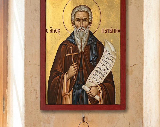 Handmade wooden icon of Saint Patapios