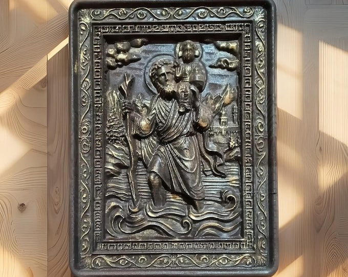 Hand carved Saint Christopher icon