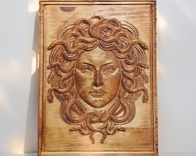 Medusa wood carving wall art 15x20cm,greek mythology decor